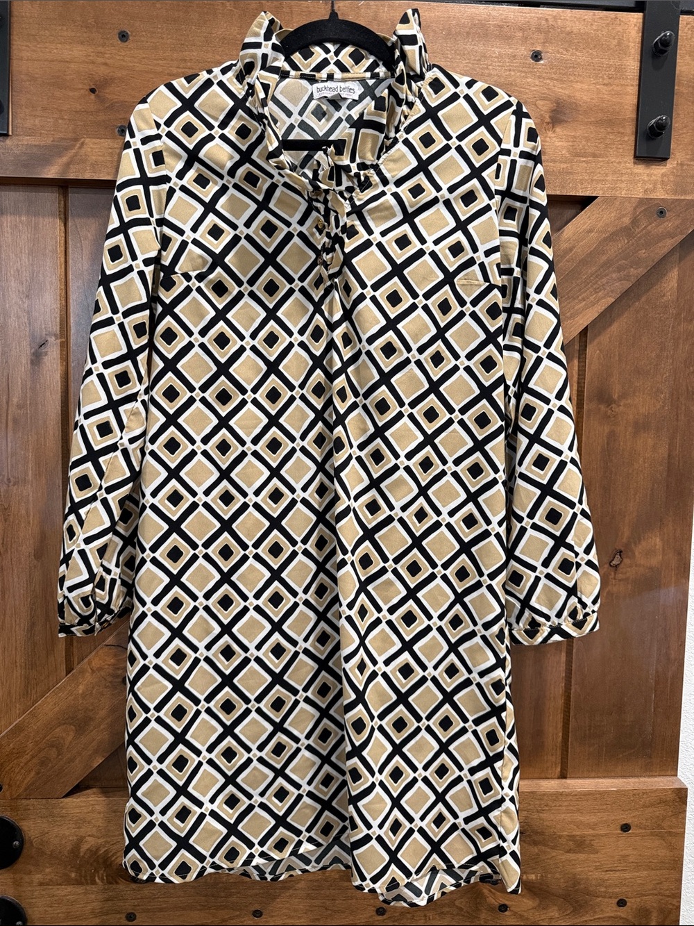 Buckhead Betties Long Sleeve Tunic Dress in Beige and Black Size Small